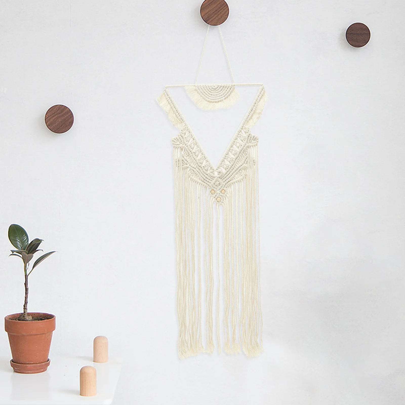 

Large White Dream Catcher Bohemian Wall Hanging Decor Cotton Rope Tassel Macrame Home Atmosphere Pure Color Triangle Beads