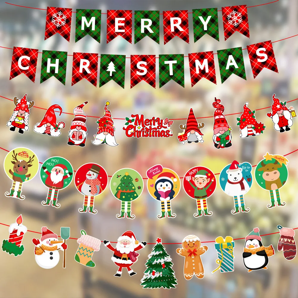 Cartoon Christmas Decorative Paper Pull Flag No Face  Scene Atmosphere Arrangement Goods Cross-Border Christmas Decor...