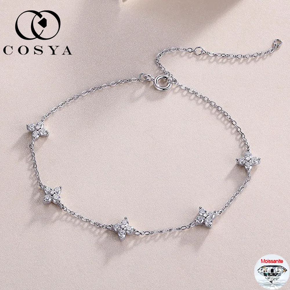 

COSYA 100% S925 Silver Moissanite Bracelets For Women Adjustable Chain Certified Fine Jewelry Birthday Aniversary Gift Whole