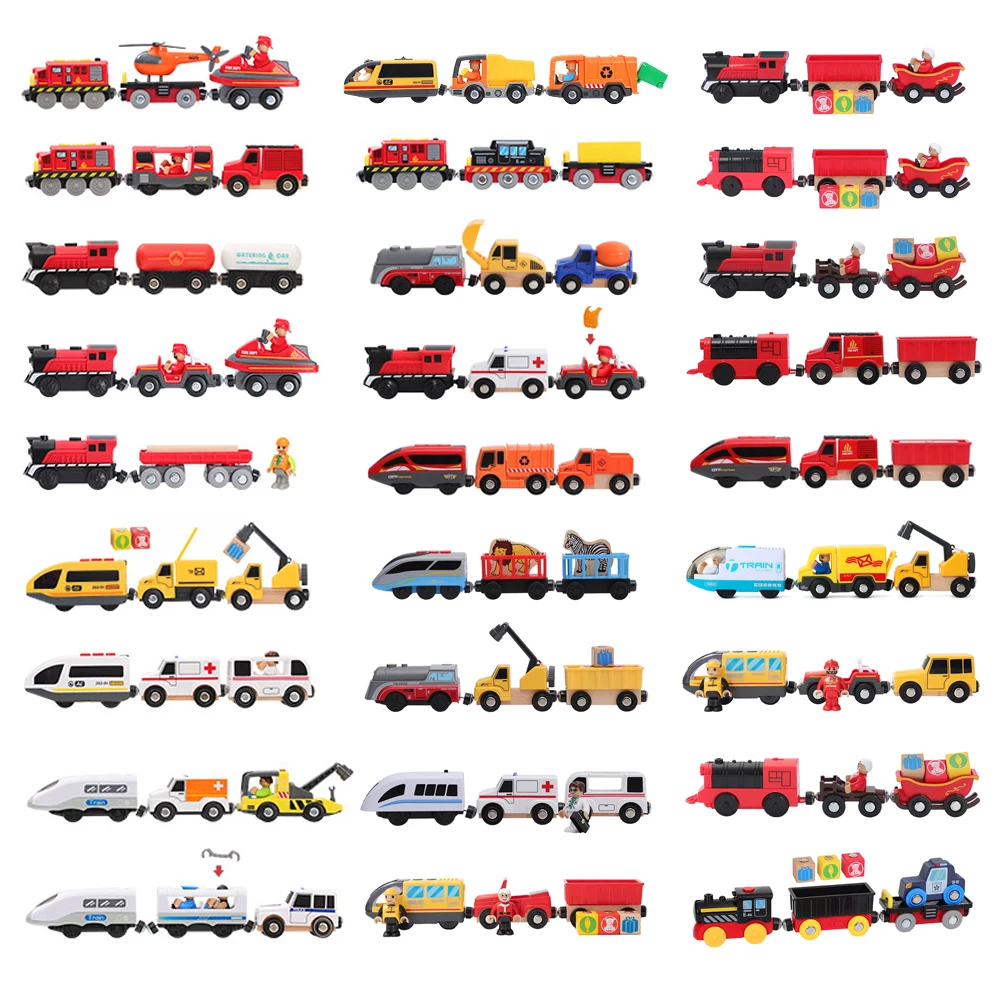 Kids Electric Train Set Locomotive Magnetic Train Diecast Slot Toy Fit for Wooden Train Railway Track Toys for Children Gifts