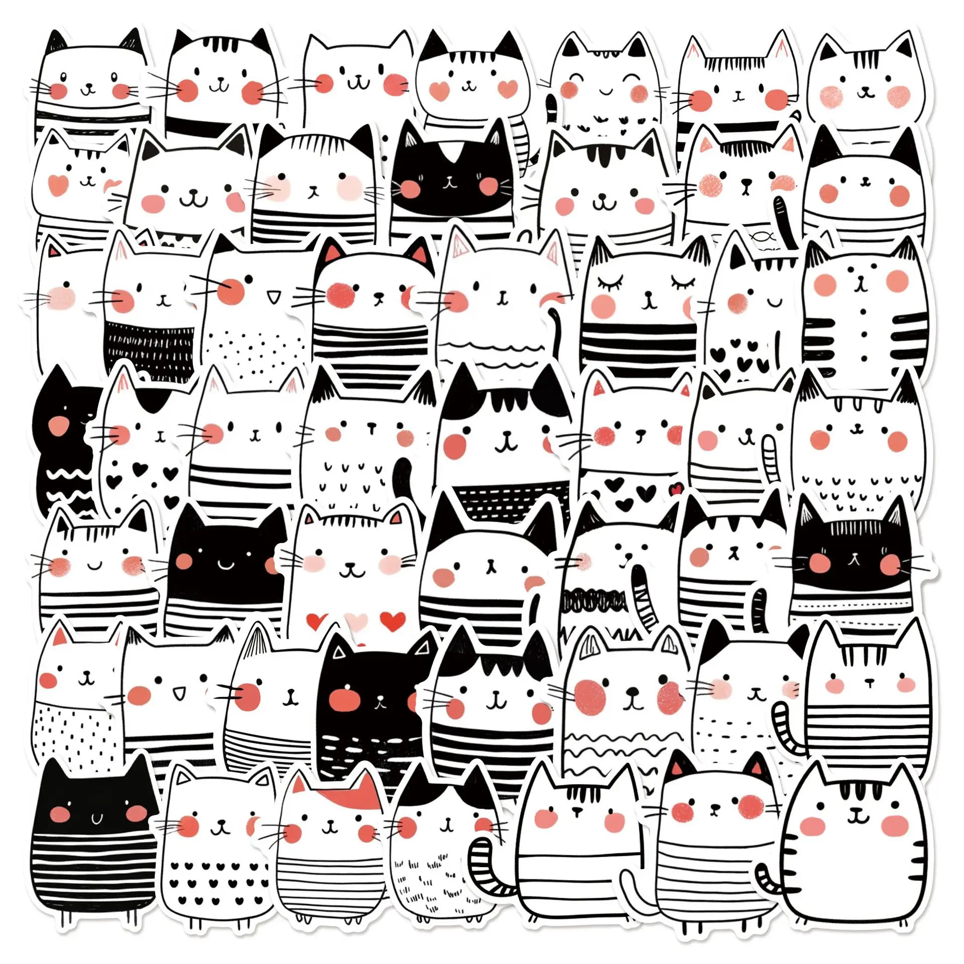 50/100PCS Cartoon Cute Cat Graffiti Stickers Fresh and Simple Mobile Phone Luggage Decoration Waterproof Stickers