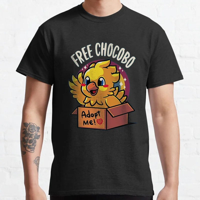 

Cute Final Fantasy 80s Vintage video game Adopt A Chocobo Graphic T Shirts for men large size Adult tops S-6XL