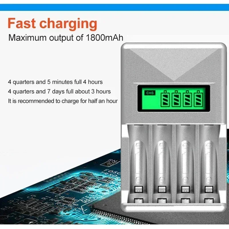 US/EU/UK Plugs for AA/AAA NiCd NiMh Rechargeable Batteries Size 5/7 LCD Display  4 Slot Smart LCD Battery Charger Power Adapter