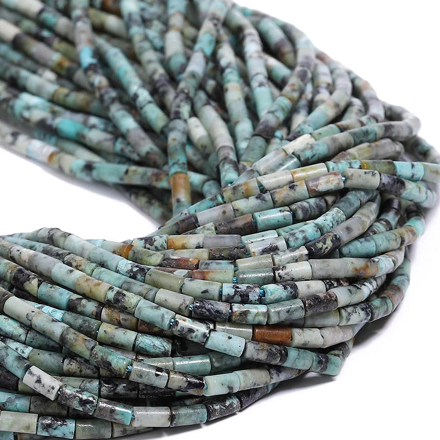 Natural African Turquoise Stone Beads 4x2mm Round Tube Shape Beasd Loose Tiny Beads for Elegant Women Jewelry Making Accessories