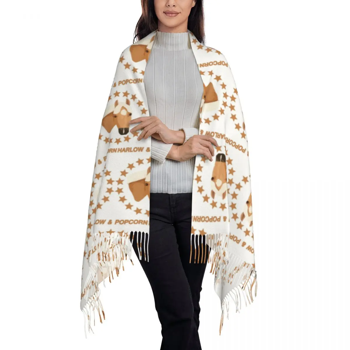 Harlow And Popcorn Merch Popcorn The Pony 1 Scarf Tassel Scarves Women Soft Warm Shawls and Wraps Large Fall Winter Shawl Wrap