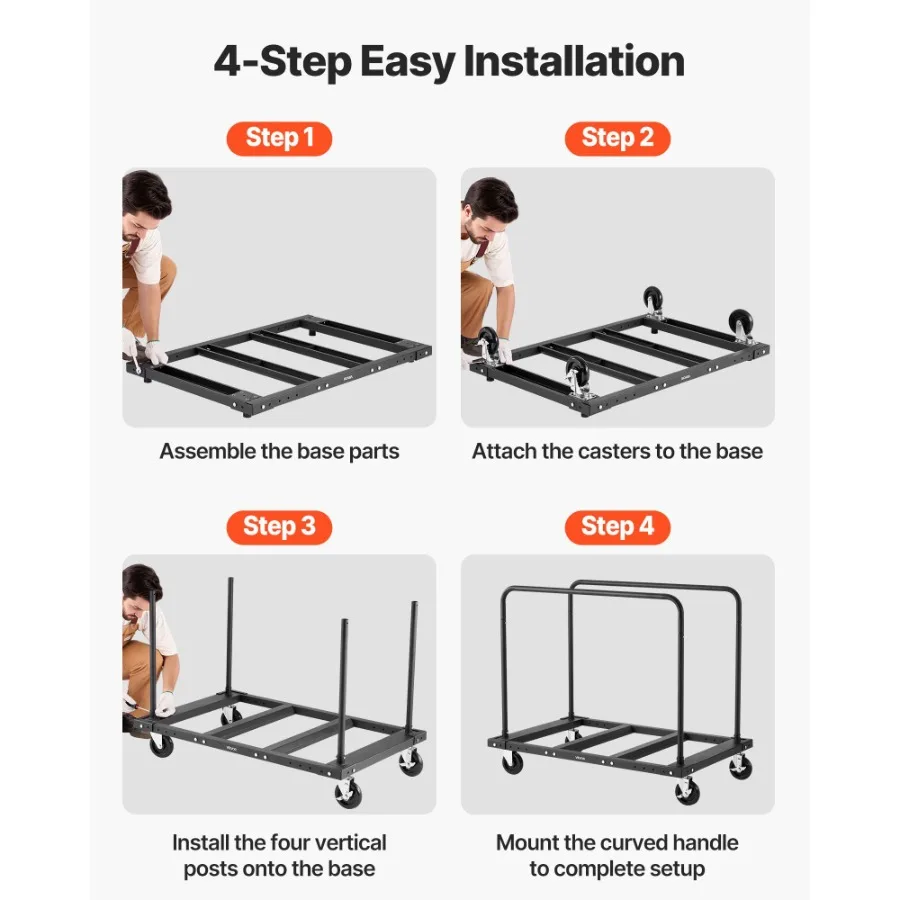 عربة الحوائط الجافة دوللي سعة 1800 رطل عربة شاحنة ذات لوحة فولاذية مع عجلات دوارة 5 بوصة دوللي الحوائط الجافة الخشبية مع ربطة عنق للأسفل