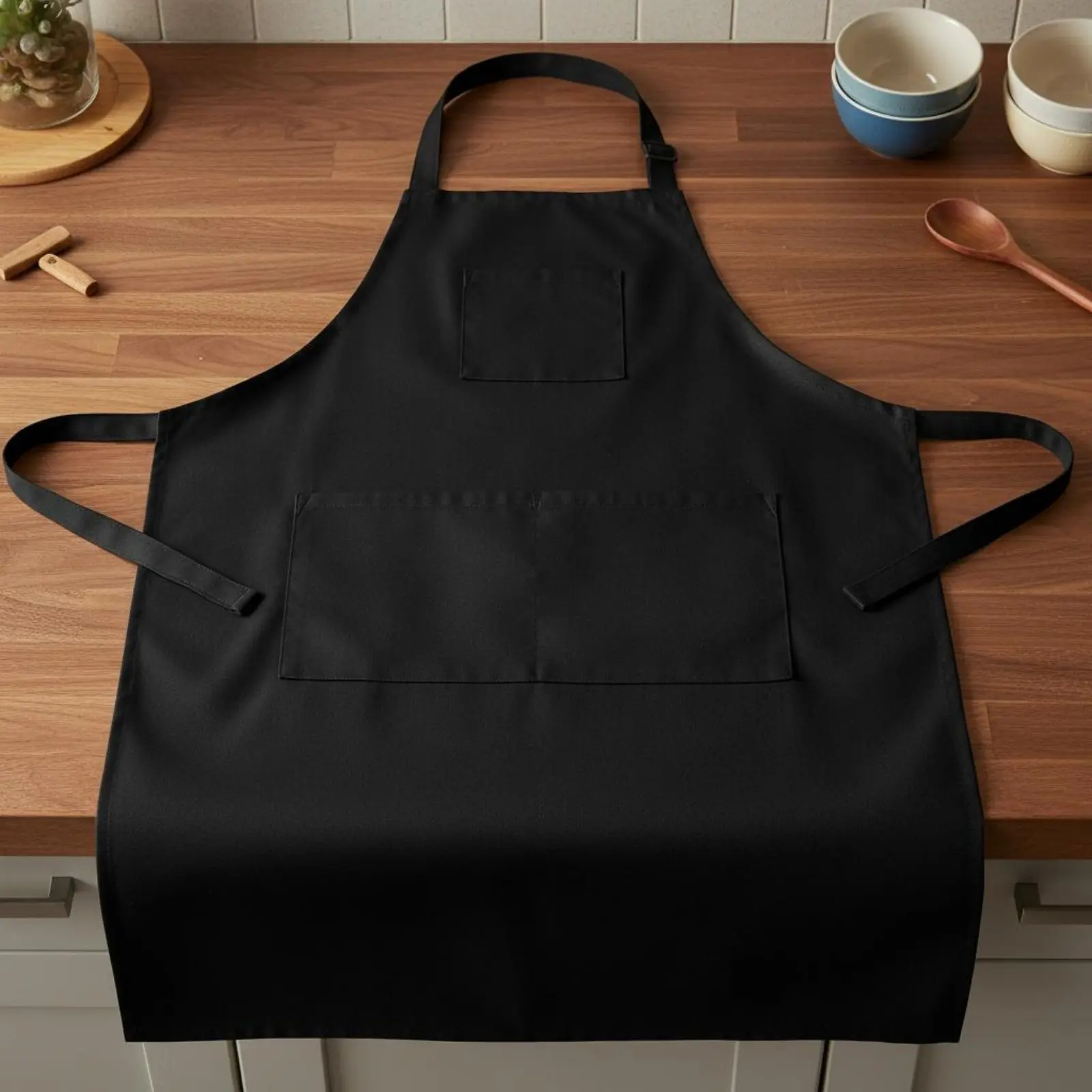 

Adjustable Bib Apron with Pockets Extra Long Waist Ties for All Genders Utility Apron Workwear for Barbers, Kitchen, Salon