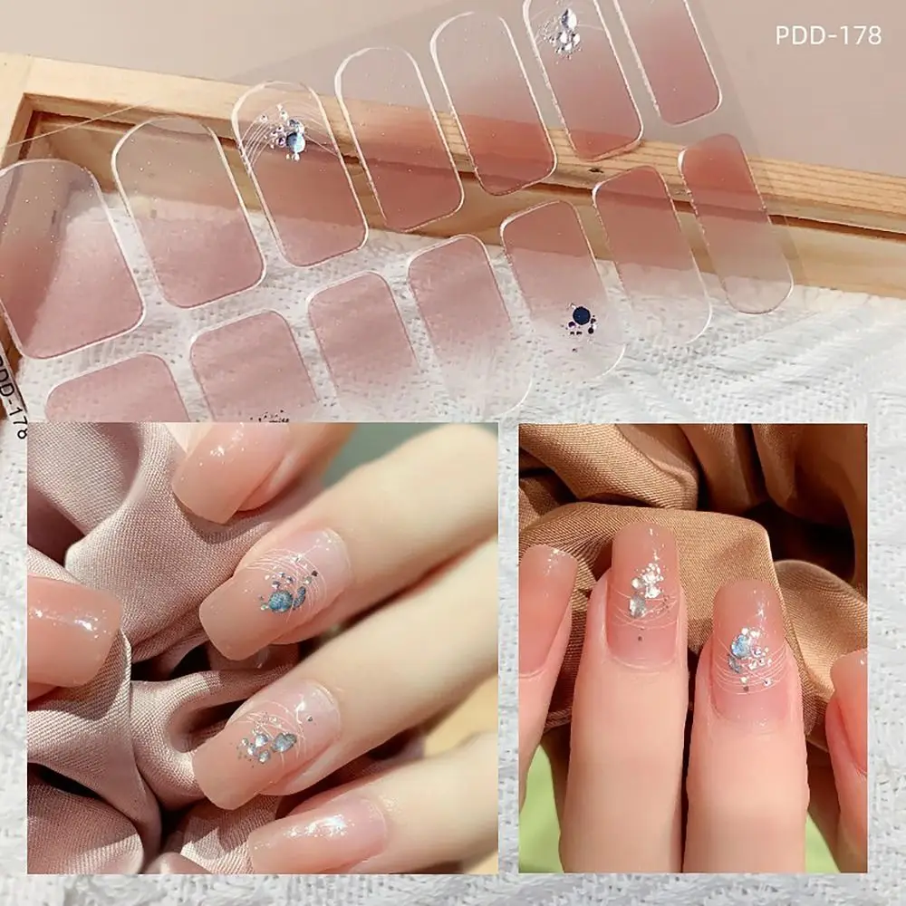 INS Trendy 14Strips Gel Nail Stickers Semi Cured Floristic Nail Patch Full Cover Nail Art Stickers DIY Nail Art Making