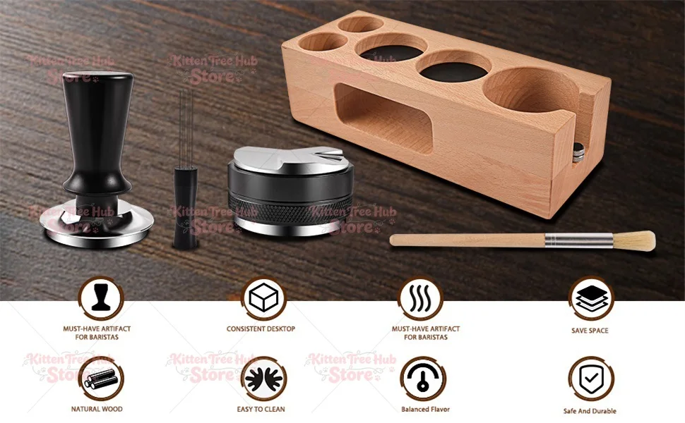 Coffee Tamper Base Coffee Machine Handle Accessory Utensil Storage Wooden Tamper Base with Tamper Mat Set