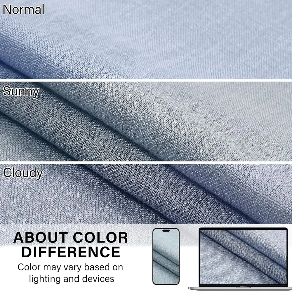 ستائر طويلة بطيات باللون الأزرق المغبر 95 مع بطانات تعتيم، نسيج كتان، زوج 40 وات × 95 لتر للمنزل #4