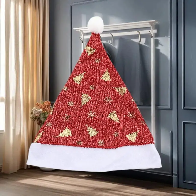 グリッターカラフルなクリスマス帽子大人の子供のための光沢のあるスノーフレークレインボーサンタクロース帽子クリスマスキャップ新年パーティーの装飾小道具