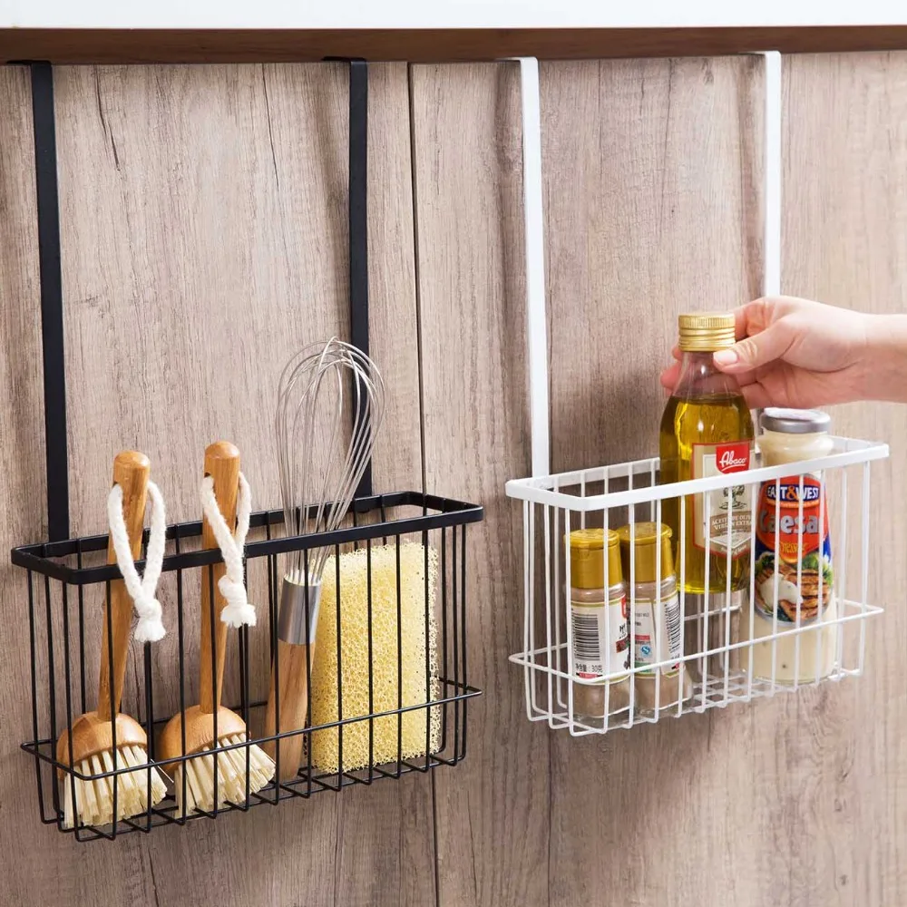 Durable Bathroom Over Cabinet Door Hanging Storage Basket Holder Organizer Support Kitchen Tools Shelves