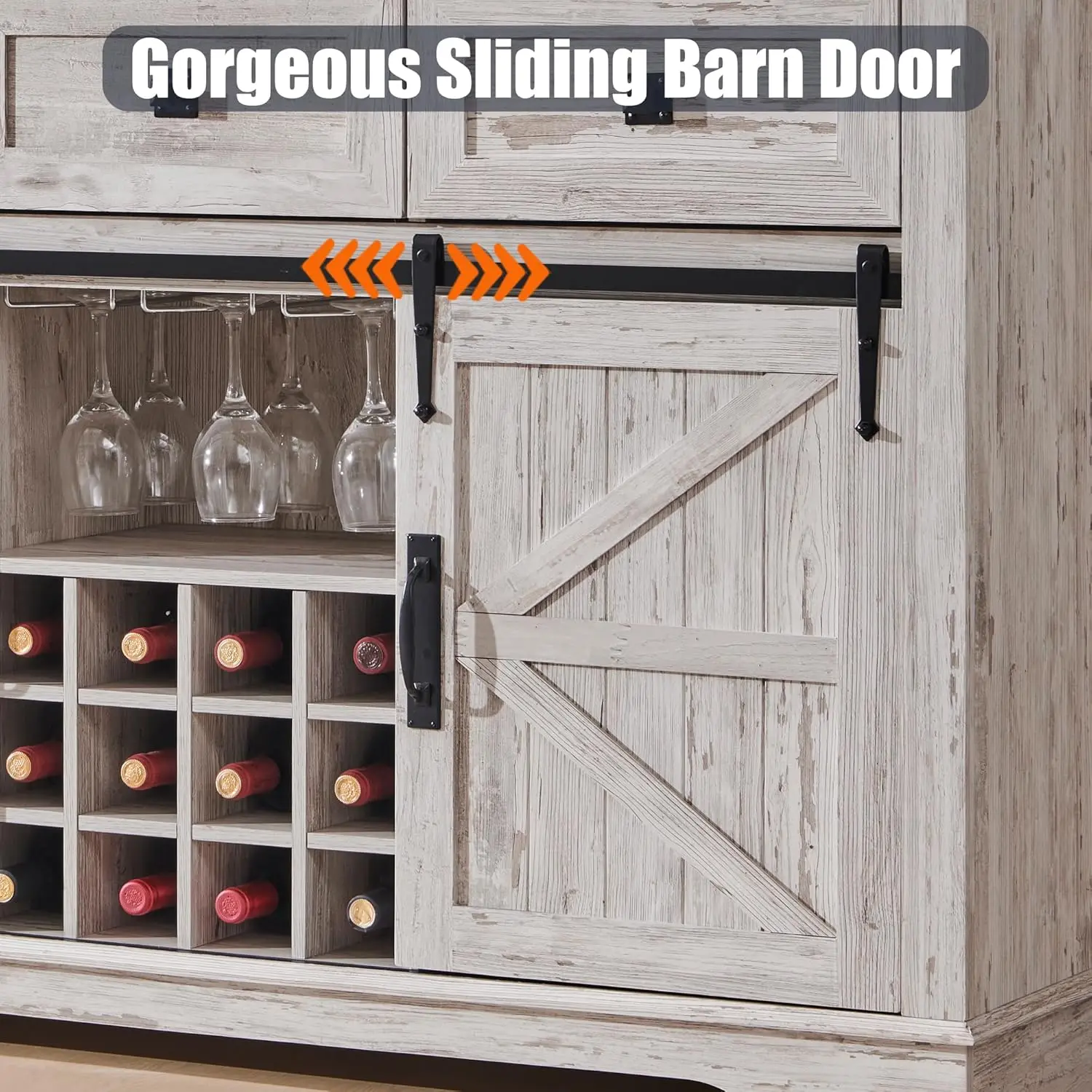 Farmhouse Wine Bar Cabinet w/Sliding Barn Door, 54