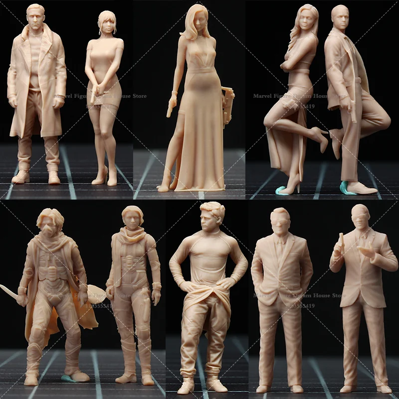 1/64 1/43 Scale Miniature Scene Dolls Un-panited White Figure Mini Model Hardcore Action High-Intelligence Spy Thriller Movies