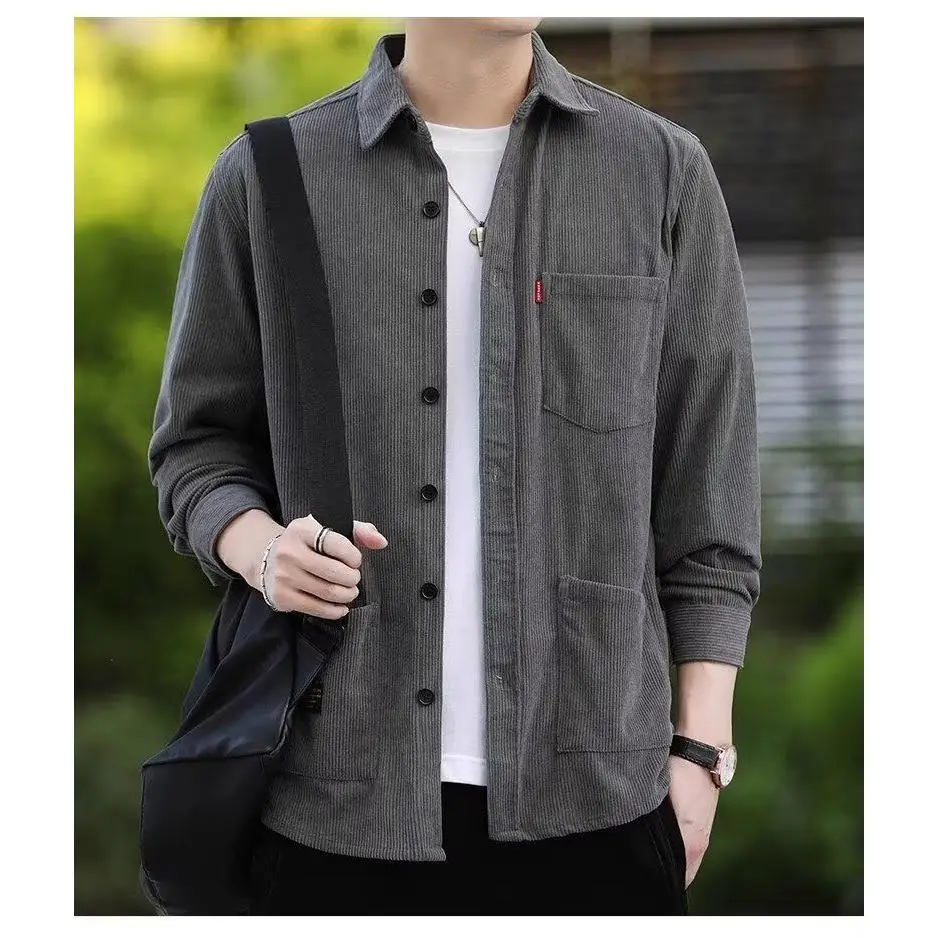 

Men's Fce Lined Thi Long Sve irt Corduroy Casual Warm Workwear Jaet Multiple kets Autumn Winter New Sle