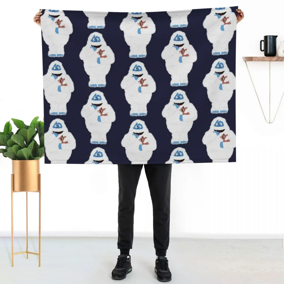 Classic Christmas Abominable Snowman with Rudolph ? GraphicLoveShop Throw Blanket Cute Plaid Flannel Fabric Cute Luxury Blankets