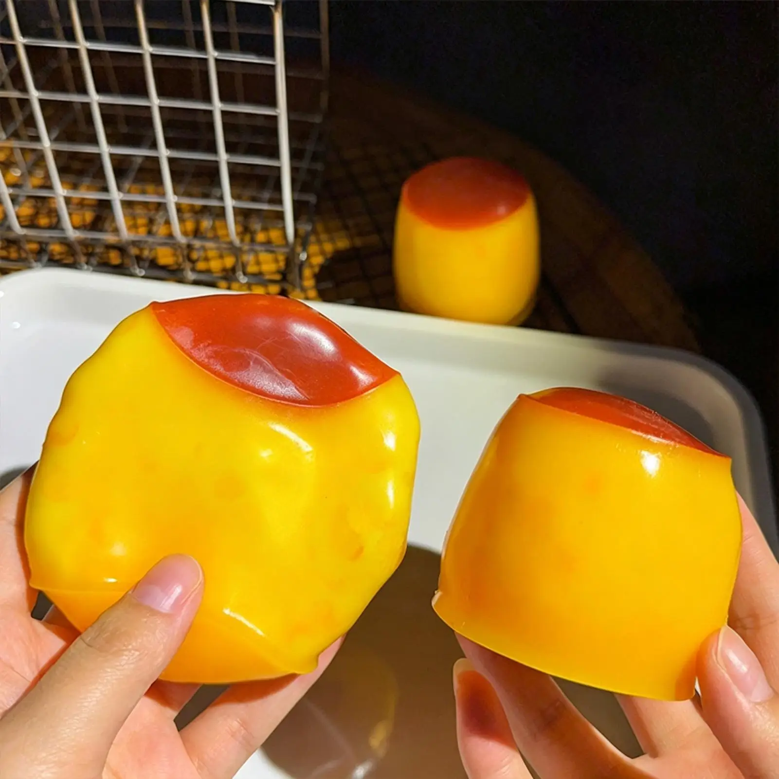 Puddingshaped Squeeze Ball Caramel Crunchy Handmade Squishyes Portable Diy Fidget Accessory For Stress Relief & Cute Desk Play