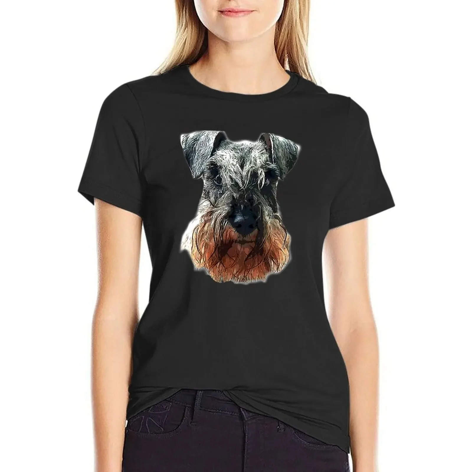 

Mini Schnauzer Cute Salt and Pepper Face T-Shirt quick-drying customizeds plus size tops clothes for Women