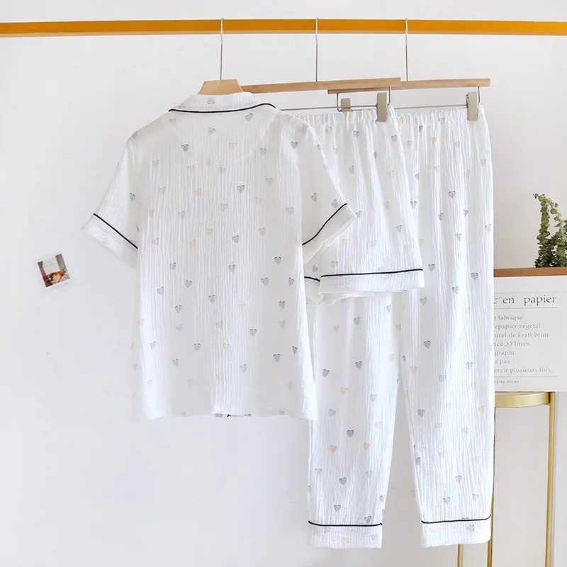Ensemble de pyjama d\'été pour femme, 2024 coton pansement, manches courtes, short et pantalon, trois pièces, vêtements d\'intérieur décontractés pour