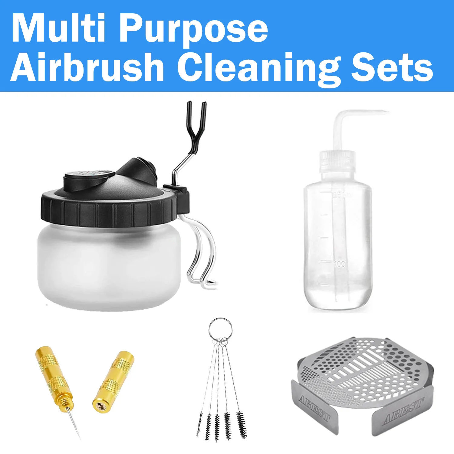 

5 Sets Multi Purpose Airbrush Holder Washing Cleaning Glass Jar Pen Washing Support Cleaning Brush Nozzle Repair Tools Bottle