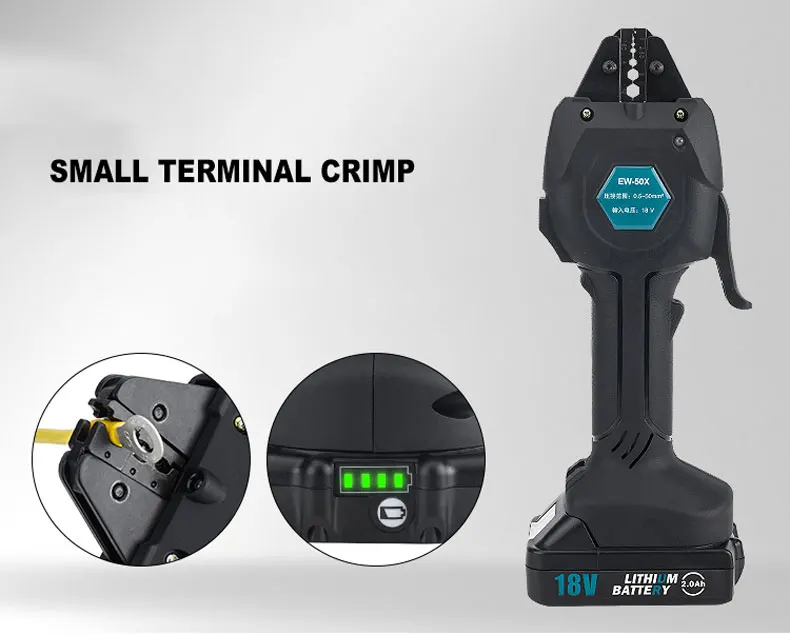 High-Performance EW-50X Cordless Crimping Tool, Photovoltaic Cold Terminal Pliers Rechargeable Electric Crimper for Solar