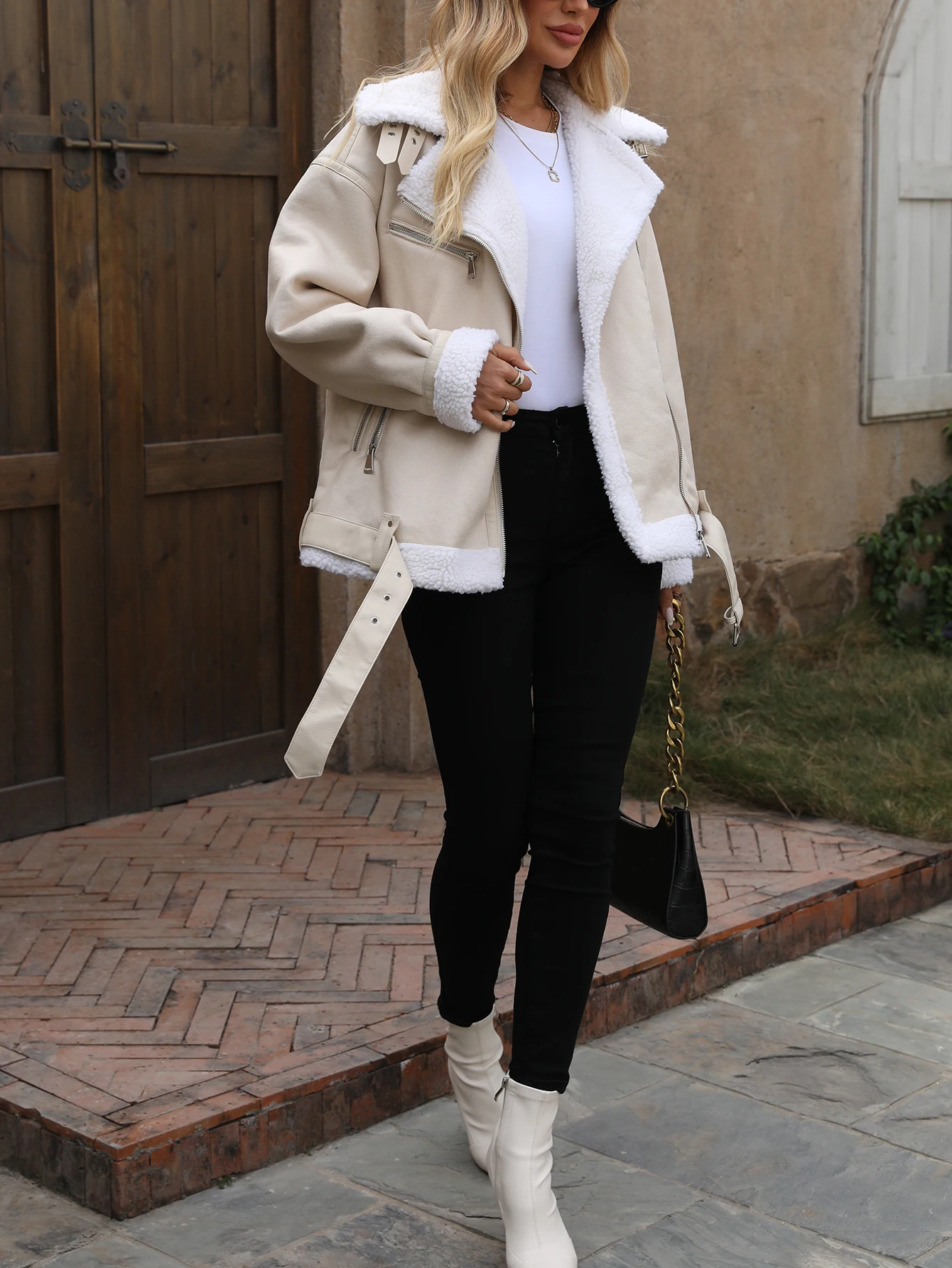 Winter dames faux scheren bontjas warme dikke bont gevoerde kunstleren jas