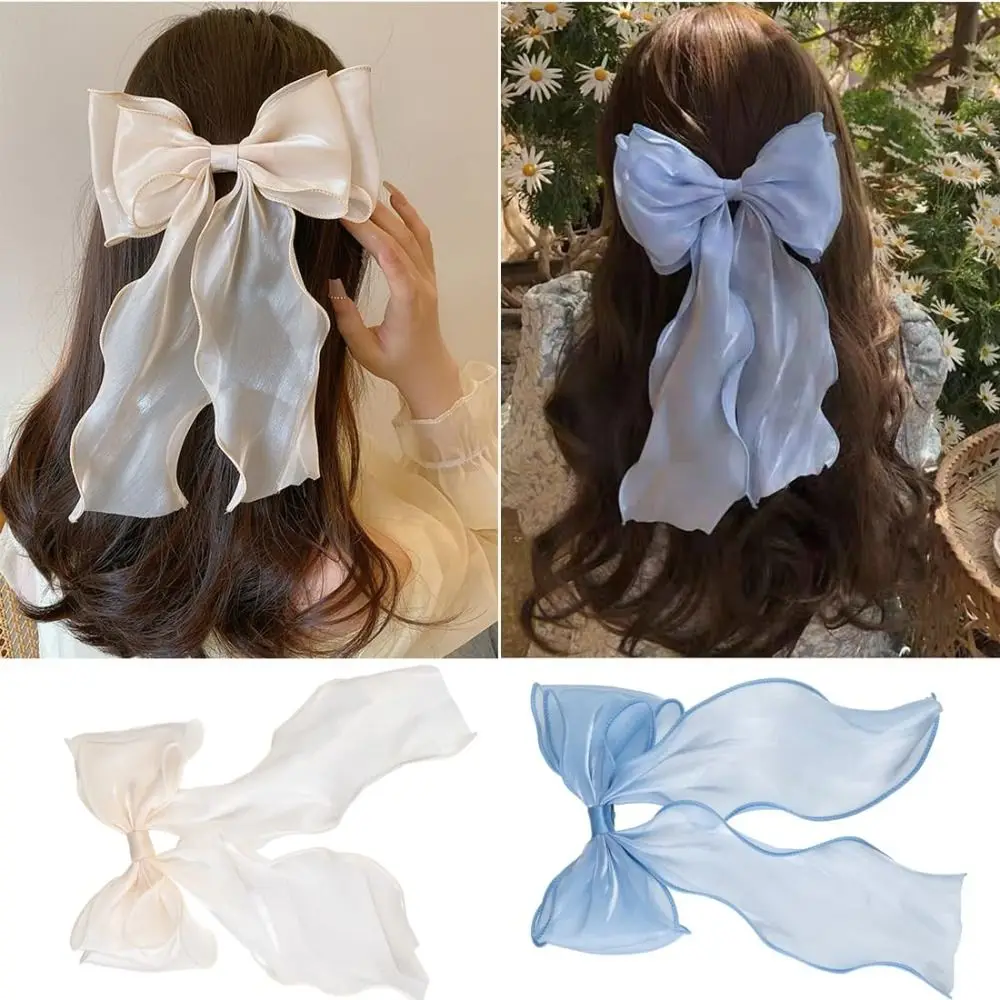 Cute Bow Tie Ribbon Hair Clip New Girls Oversized Hair Ribbons Long-tail Large Hair Barrettes Rear Spoon Clip