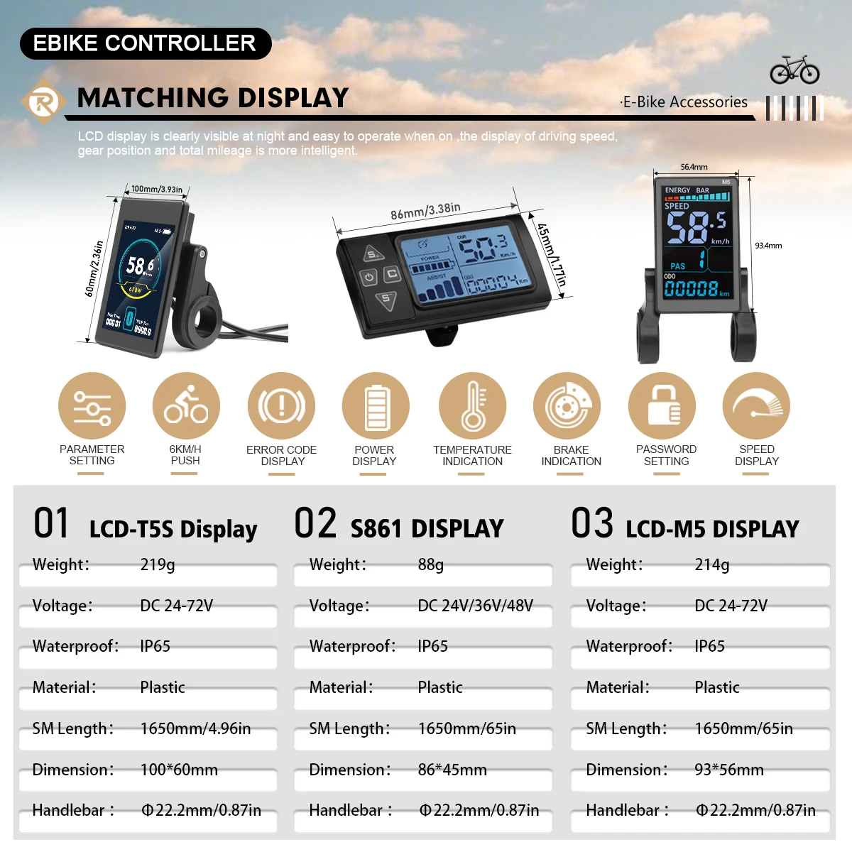 

Ebike Sine Wave Controller36V48V52V 35A For 1000W 1500W MOTOR Three Mode Brushless Controller Electric Scooter