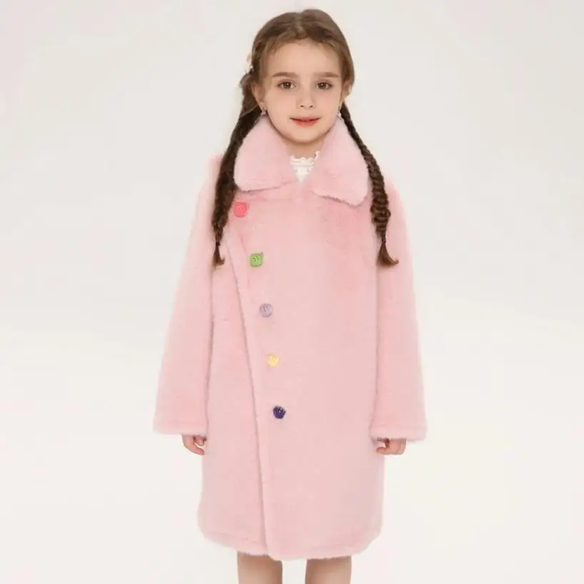 

2024 Winter Children's Imitation Mink Fur Coat Girls Thicker Warm Faux Fur Jacket A4256