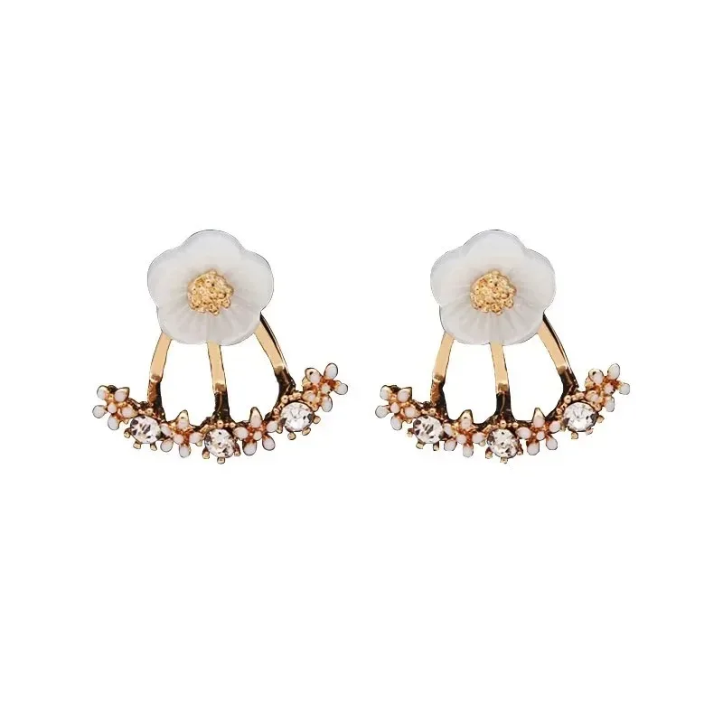 Women\'s Flower Earrings Zircon Ear Jacket Korean Style Copper Ear Studs Earrings Orecchini Jewelry Pendientes Aretes De Mujer