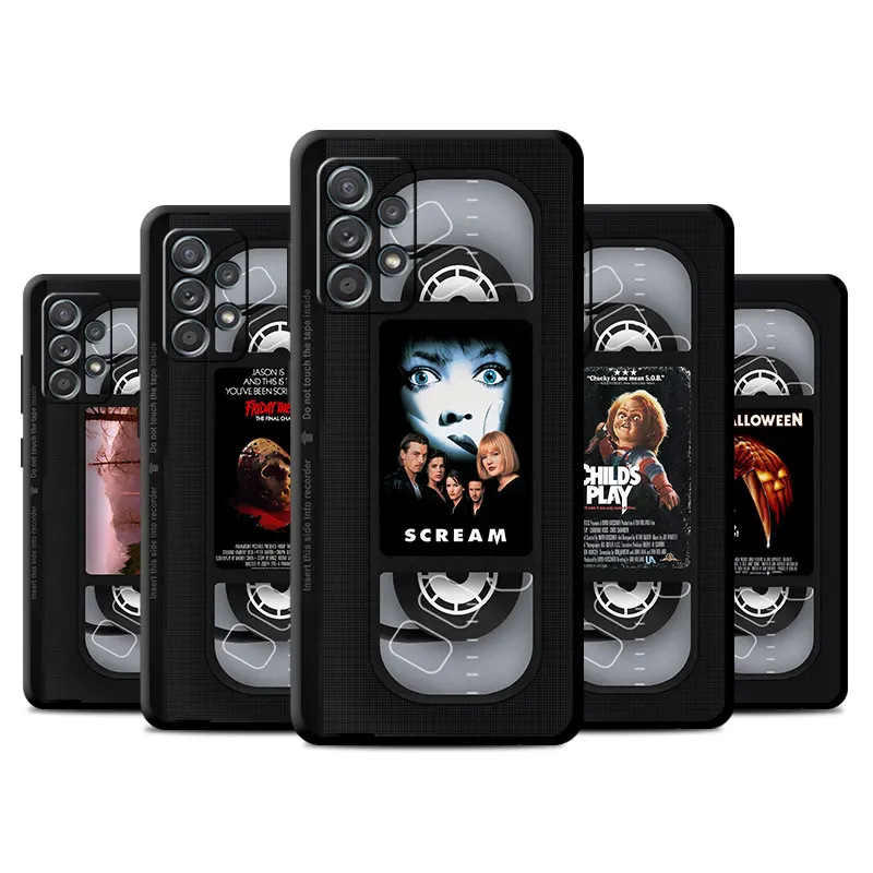 Black Case for Samsung Galaxy A52 A73 5G A33 A12 A53 A22 A13 4G A24 A14 A23 A54 A70 Soft Phone Cover Horror Movie Video