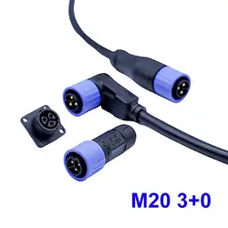 M20 3+0 E-bike Battery Connector Electric Vehicle Lithium Charge Battery Plug Socket 20A Waterproof Energy Storage Connectors