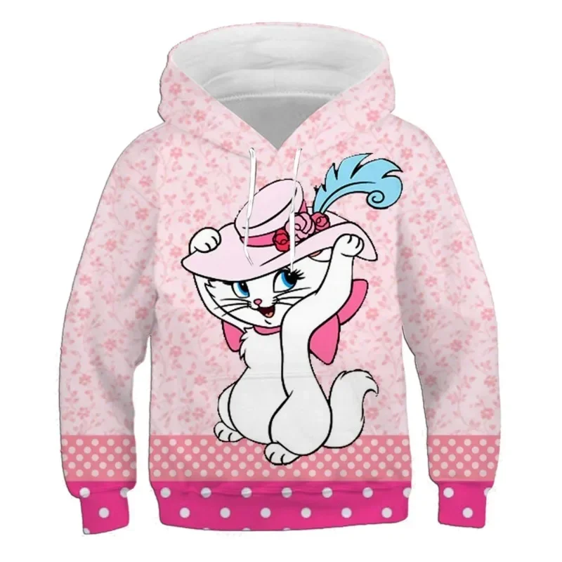 Disney Marie bluzy z kapturem dla kotów z nadrukiem 3D z długim rękawem Anime arystokracja bluzy w stylu Casual uroczy sweter z kreskówek w stylu