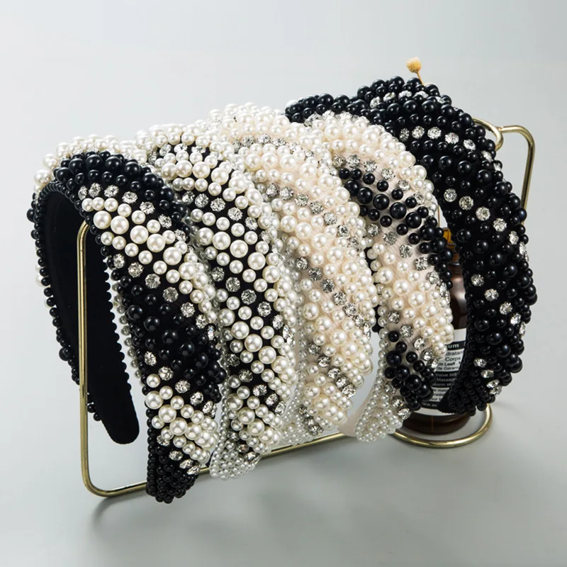 

Повязка на голову Heming: корейская роскошная повязка с жемчугом и стразами, объемная, с губчатой подкладкой, в стиле ретро, для создания эффектного образа, широкая, для волос