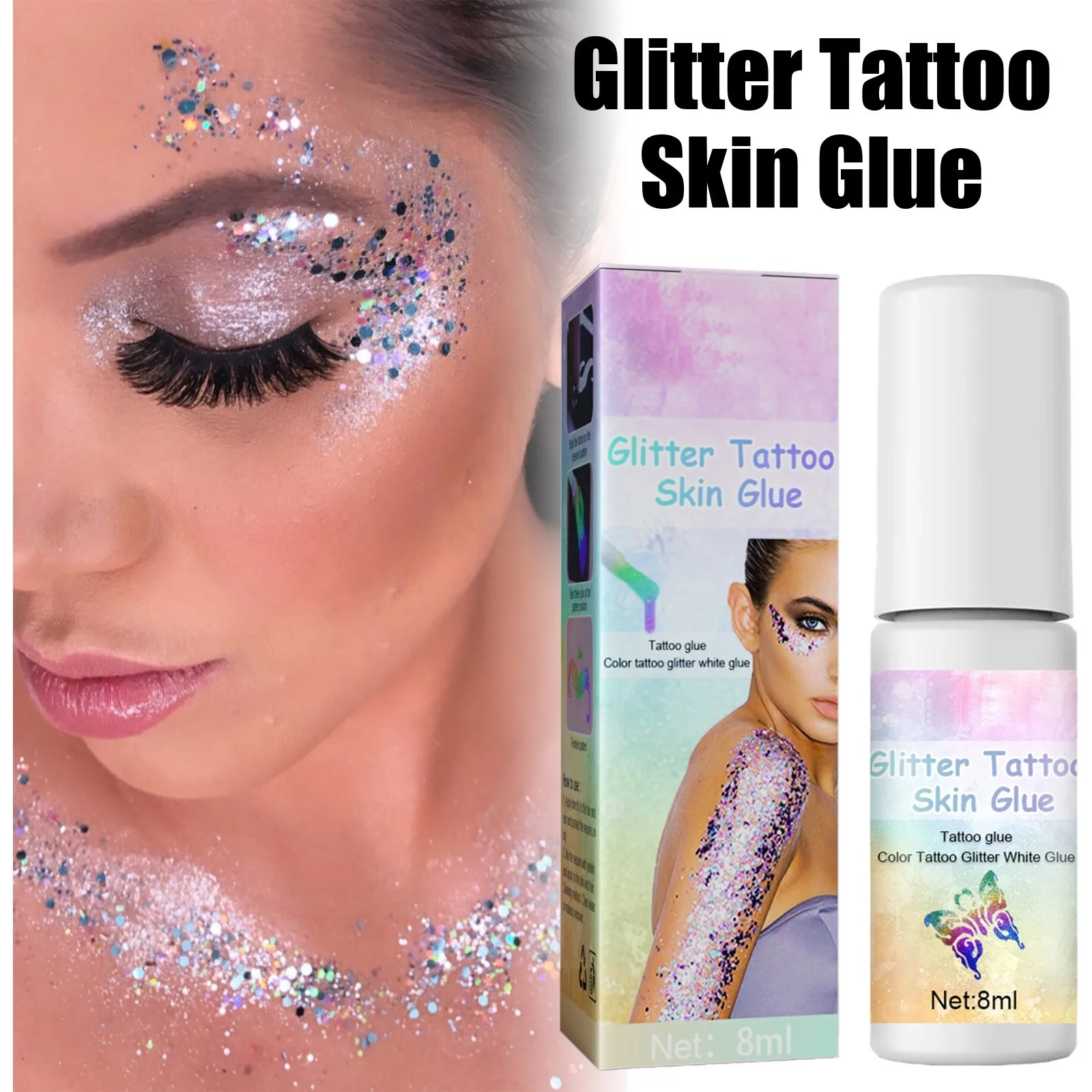 

2 шт. блестящий клей для тела для тату, костюмов, безопасный для кожи, стразы, фестиваль, клей для макияжа, водостойкий гель с блестками для лица и тела