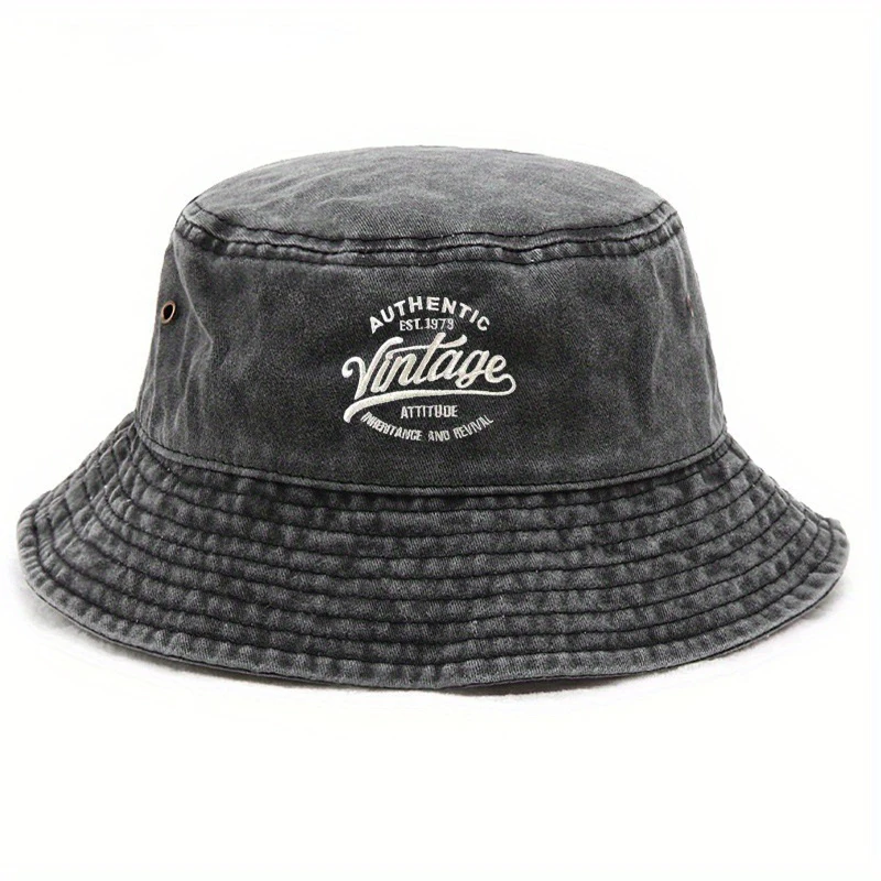 Retro Fischerhut aus Baumwolle, gewaschen, im Used-Look, Outdoor-Sonnenhut für Damen und Herren, UV-Schutz, Vintage-Anglerhut, Geschenk