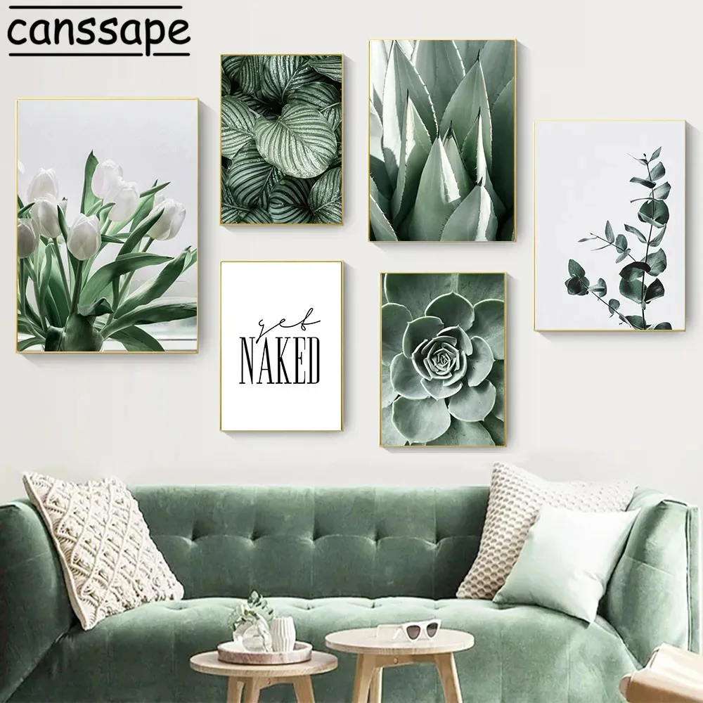 Nature Wall Art Print Succulent Plants Posters Flower Green Plant Leaves Canvas Painting Nordic Wall Pictures Living Room Decor