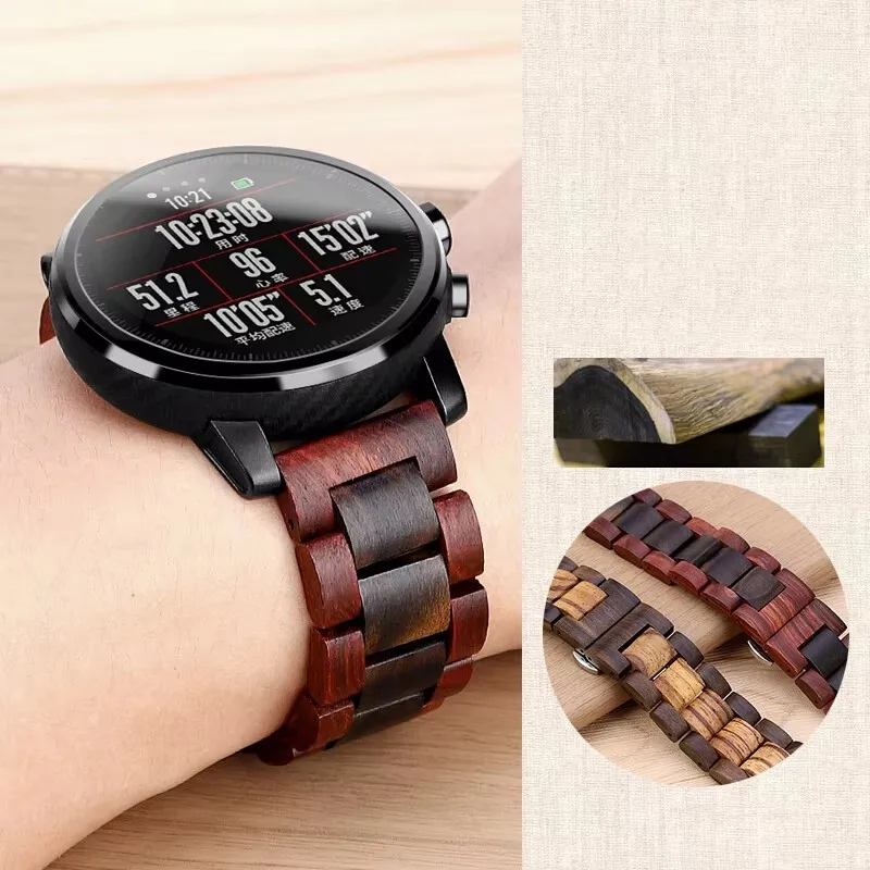 Wood Wrist Strap For Xiaomi Huami Amazfit Bip/Bip S U GTS 2 GTR 47MM Stratos 3/2/2S Watch Band Replace Straps attachment 20 22mm