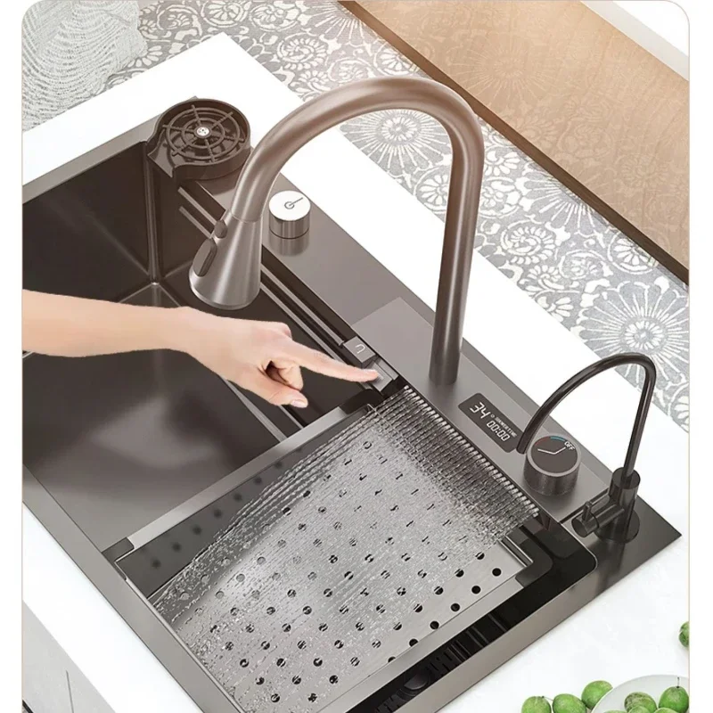 Digital Feiyu Waterfall Sink Kitchen 304 Stainless Steel Vegetable Wash Basin Net Red Japanese Nano