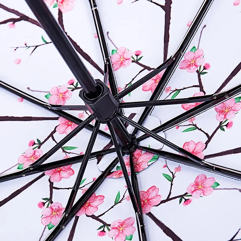 Ladies Sakura Umbrella Women Black Coating Cherry Blossom Parasol Rain Sun Umbrellas 3 Folding 8K UV Umbrella Paraguas Mujer