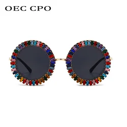 2024 Ins Popular Diamond Sunglasses Women Men Fashion Rhinestone Round Punk Sun Glasses Female Retro Black Shades UV400 Eyewear
