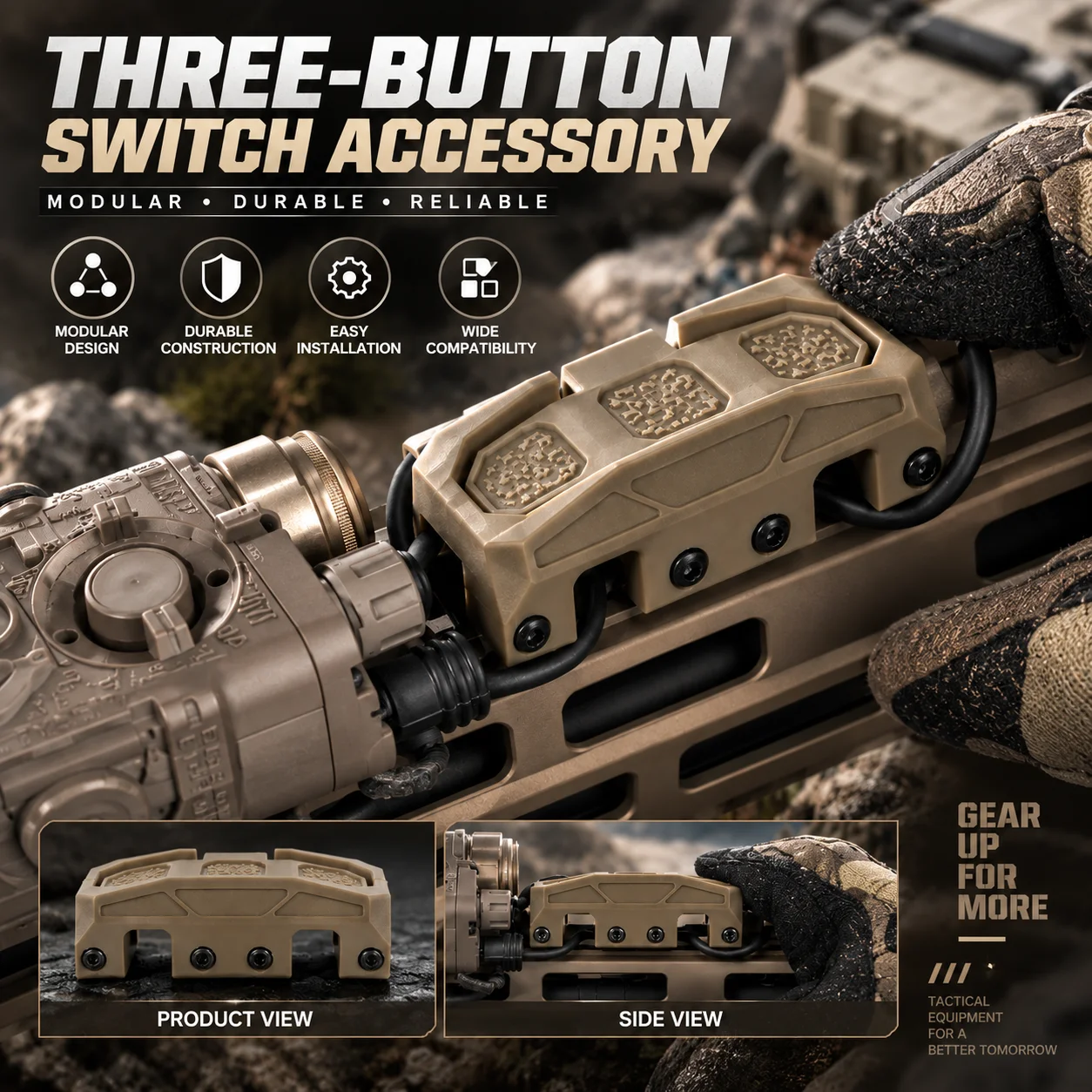 Tactical Three Button Switch Base Modular Rail Mount Left Right Adjustment Dedicated Fit Control Cover for Outdoor Training Kit