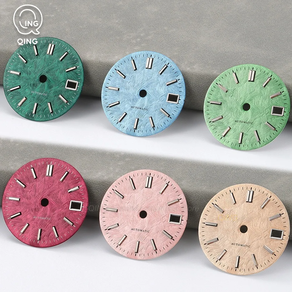 NH35 Wine Red Green White Birch Tree Pattern Automatic Dial NH35 Dial 28.5mm Face Silver Scale Multi Color NH35 Dial Watches Mod