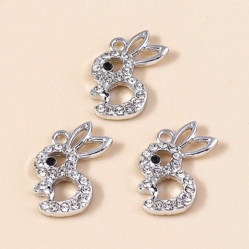 10pcs 16*19mm Cute Alloy Crystal Rabbit Charms for Earrings Necklaces Bracelets Bunny Pendants diy Jewelry Making Wholesale