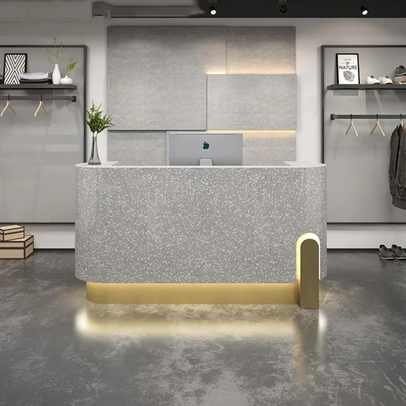 أفضل مكاتب الاستقبال بأضواء LED درج صغير تنفيذي فريد مكاتب الاستقبال الحديثة الجمال Mostrador De Tienda الأثاث العصري