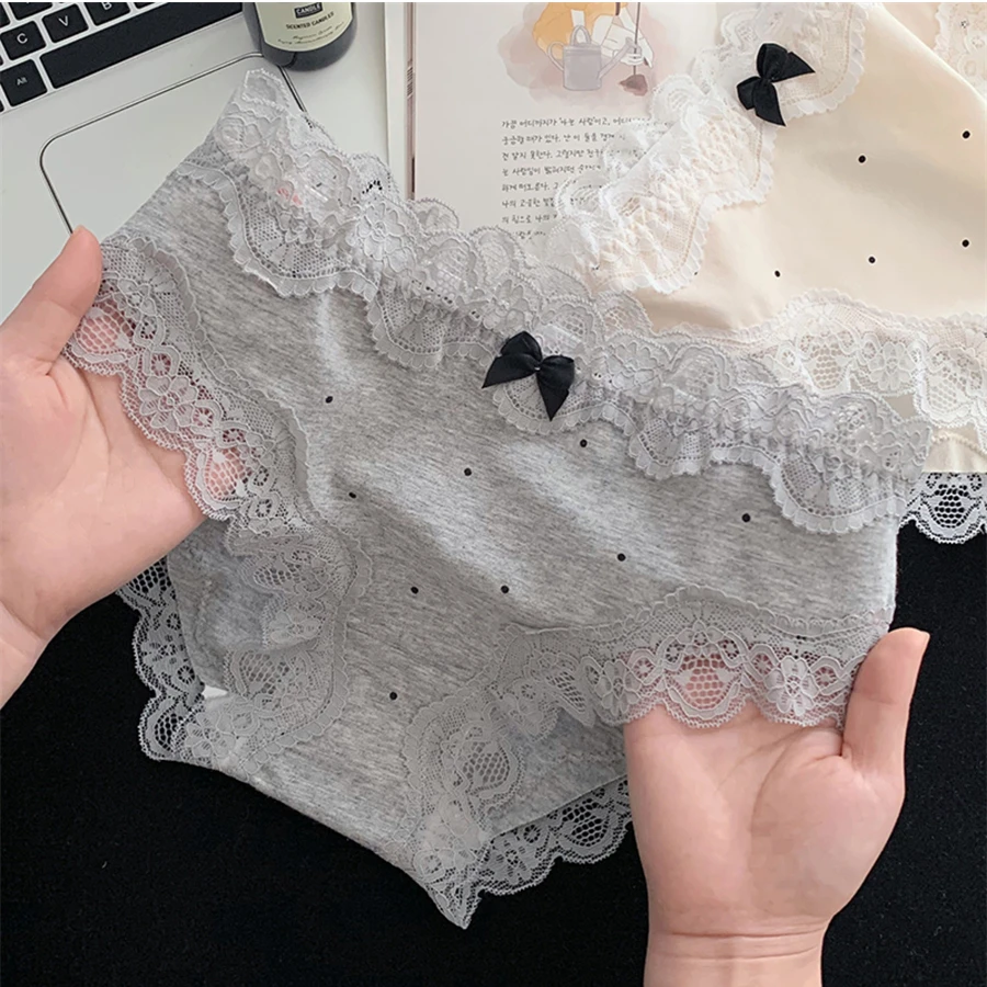 5 قطعة القطن المرأة النقاط سراويل مثير تنفس الصلبة الملابس الداخلية ملخصات الفتيات الدانتيل مريحة منتصف الخصر مثلث السراويل M-XXL #3