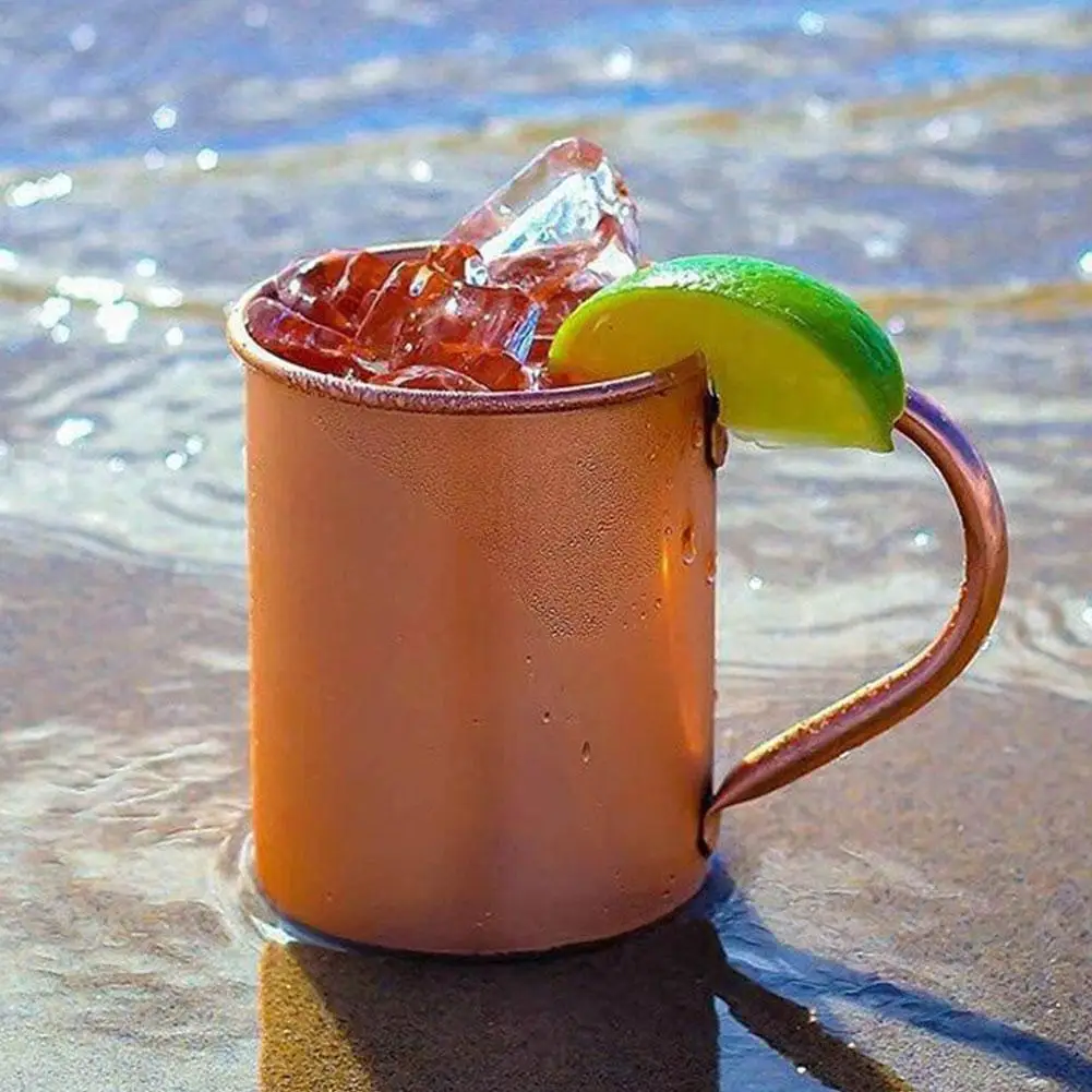 New High-end 420ML Pure Copper Mug Moscow Mule Mug Solid 16 Oz Copper Mugs-Cylinder-Shaped Cocktail Beer Cold Drink Mug Cup