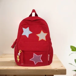 Corduroy Star Backpack Large Capacity for Women Rucksack Kawaii Knapsack Trendy School Bag for Outdoor Campus Travel