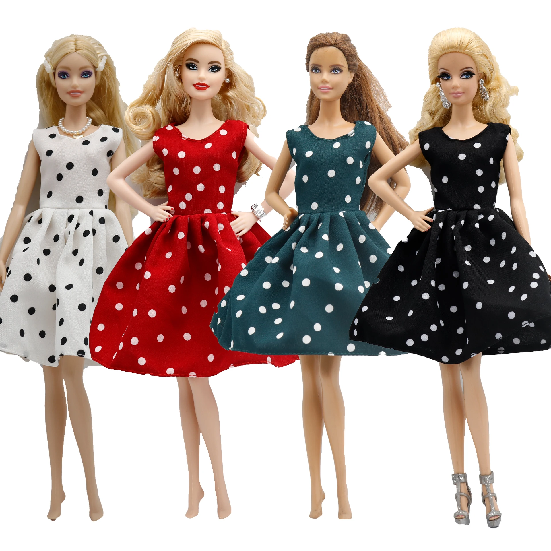 New 30cm 1/6 Elegant Sleeveless polka dot dress Daily Wear Accessories Clothes for Barbies doll