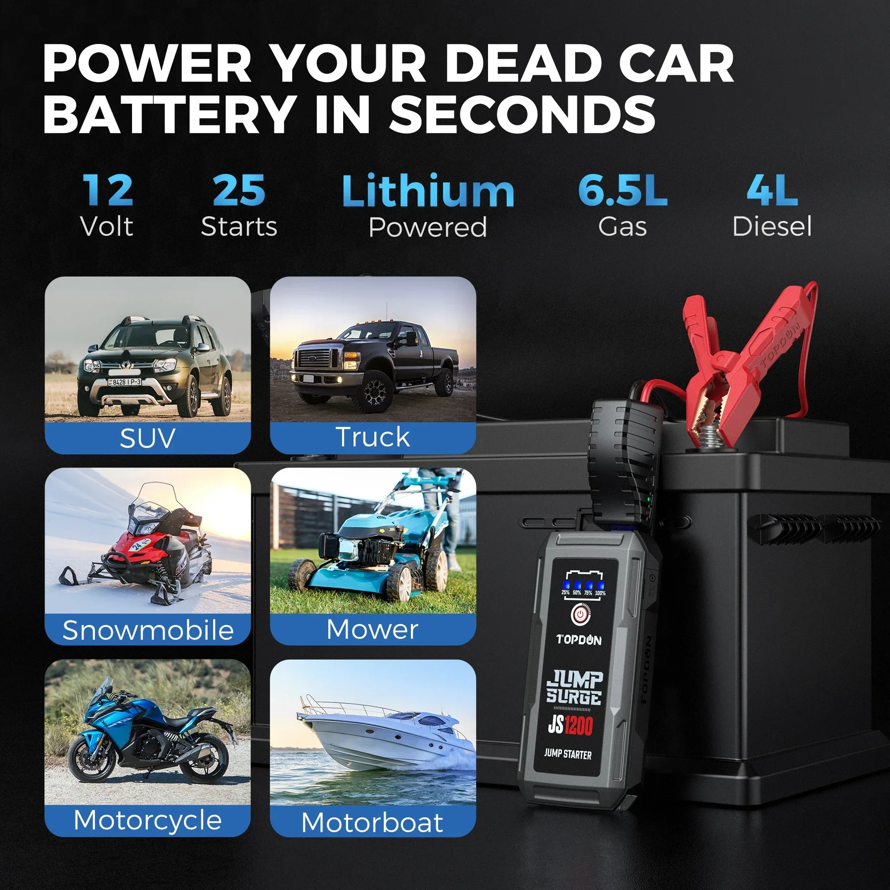 2022 topdon portle multi-function js1200 super capacity pack battery jump starter power bank booster start powerbank for car